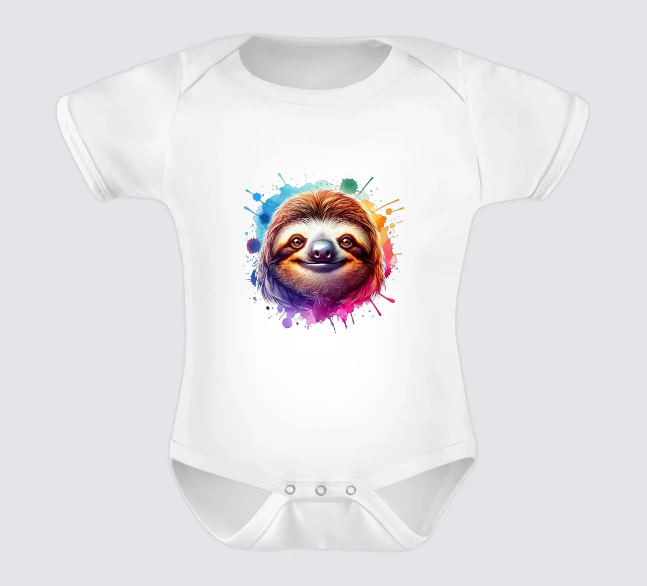 Luiaardgezicht met aquarelontwerp babyrompertje korte mouwen van SlothStella