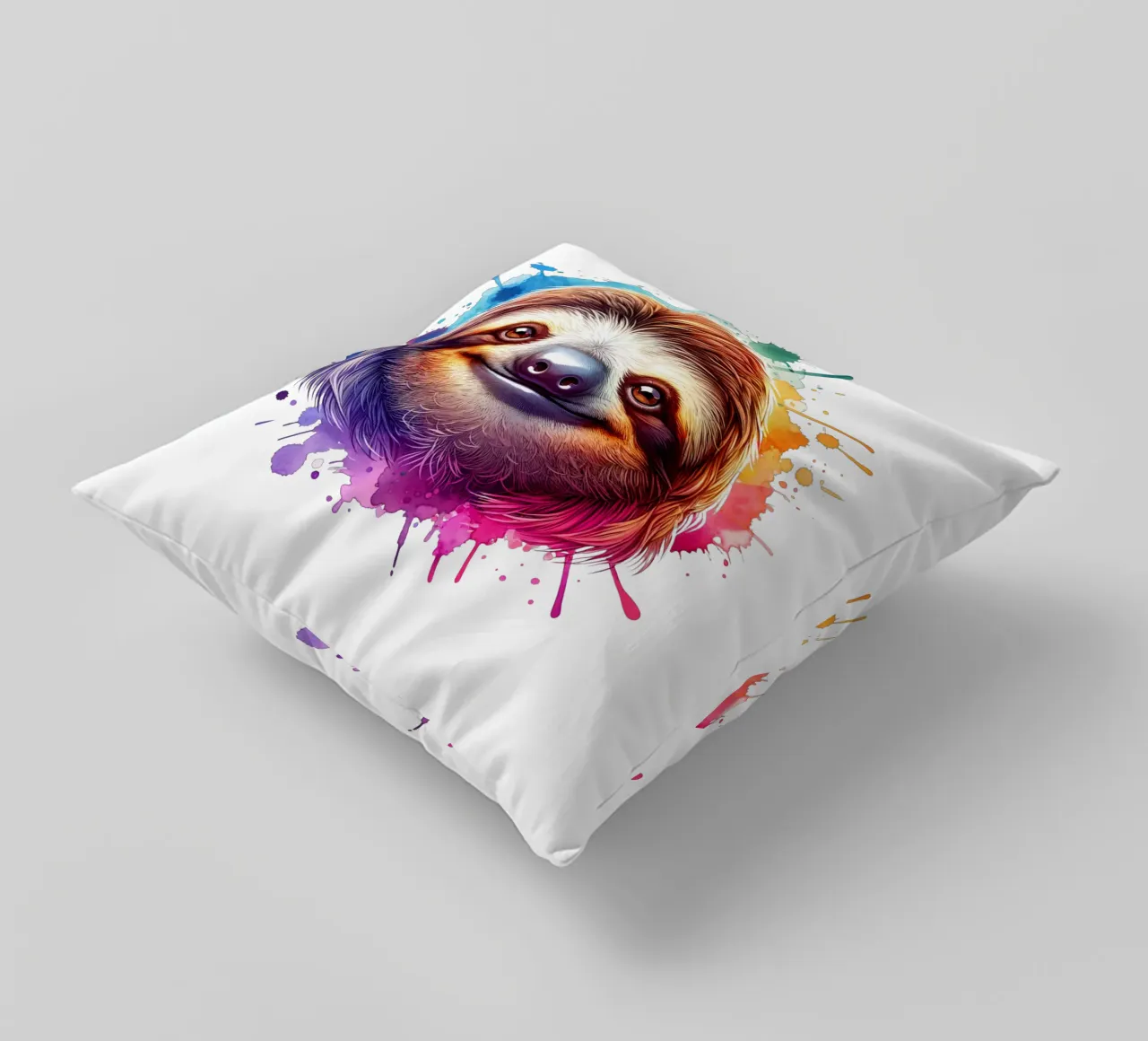 Visage de paresseux avec dessin à l'aquarelle coussin de SlothStella