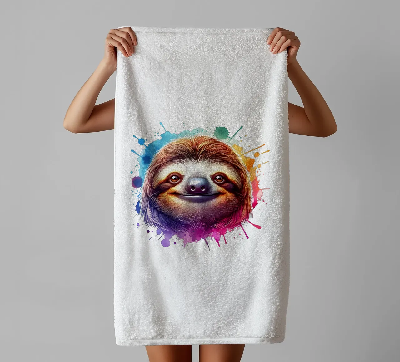 Sloth face with watercolour design towel by SlothStella