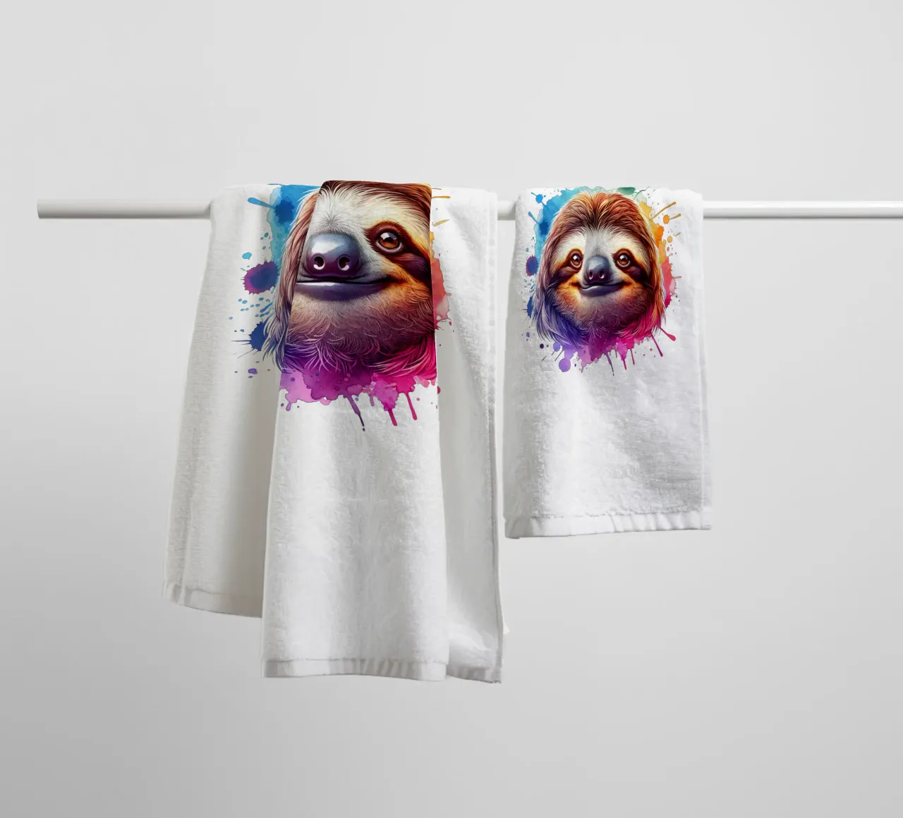 Sloth face with watercolour design towel by SlothStella