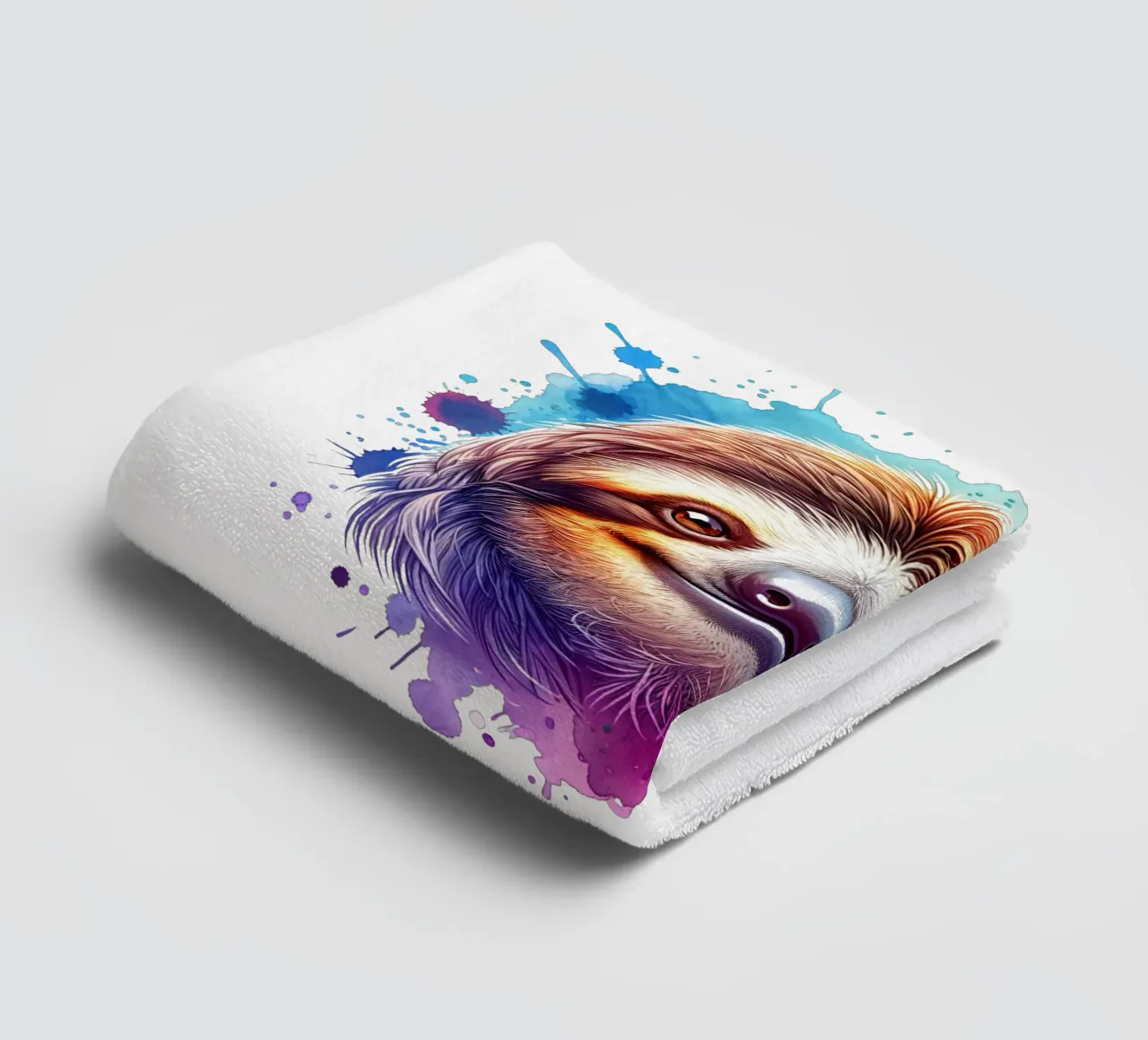 Sloth face with watercolour design towel by SlothStella