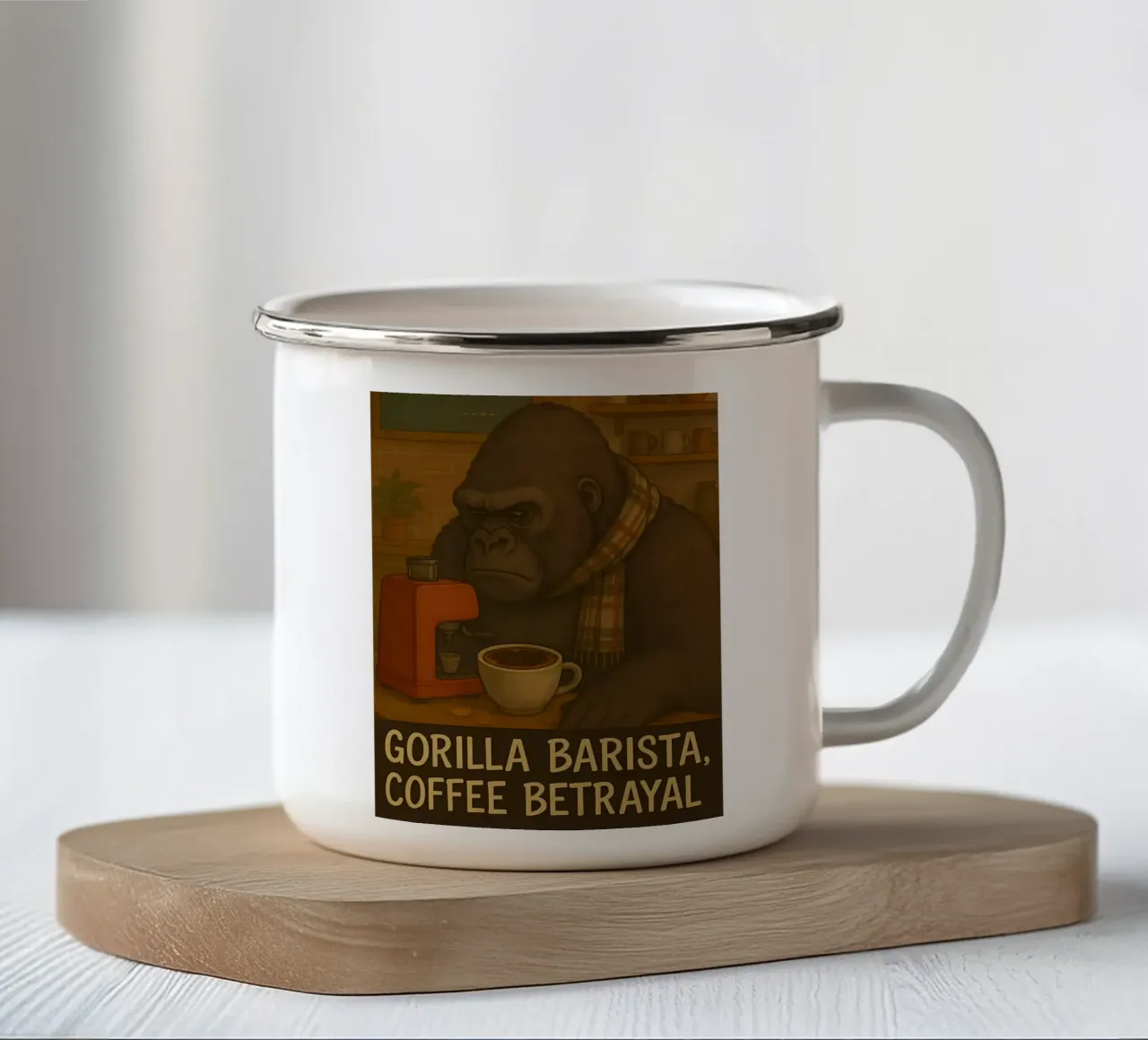 Funny Gorilla Meme tazza in smalto da Funny Humor Art