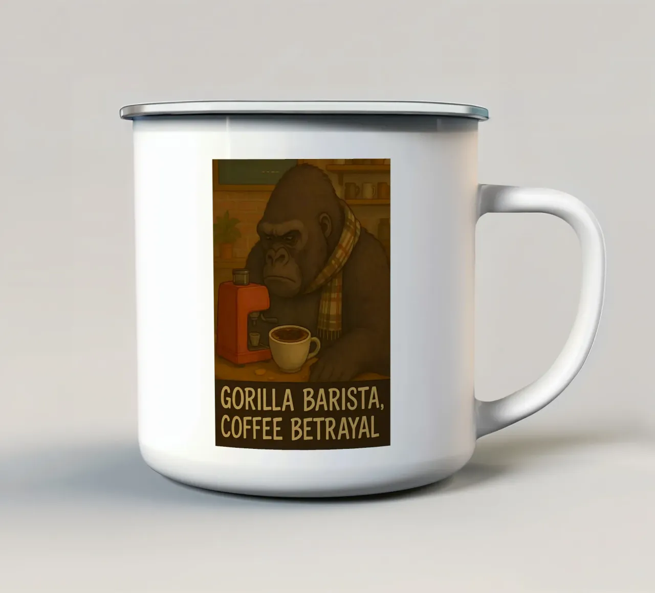 Funny Gorilla Meme tazza in smalto da Funny Humor Art