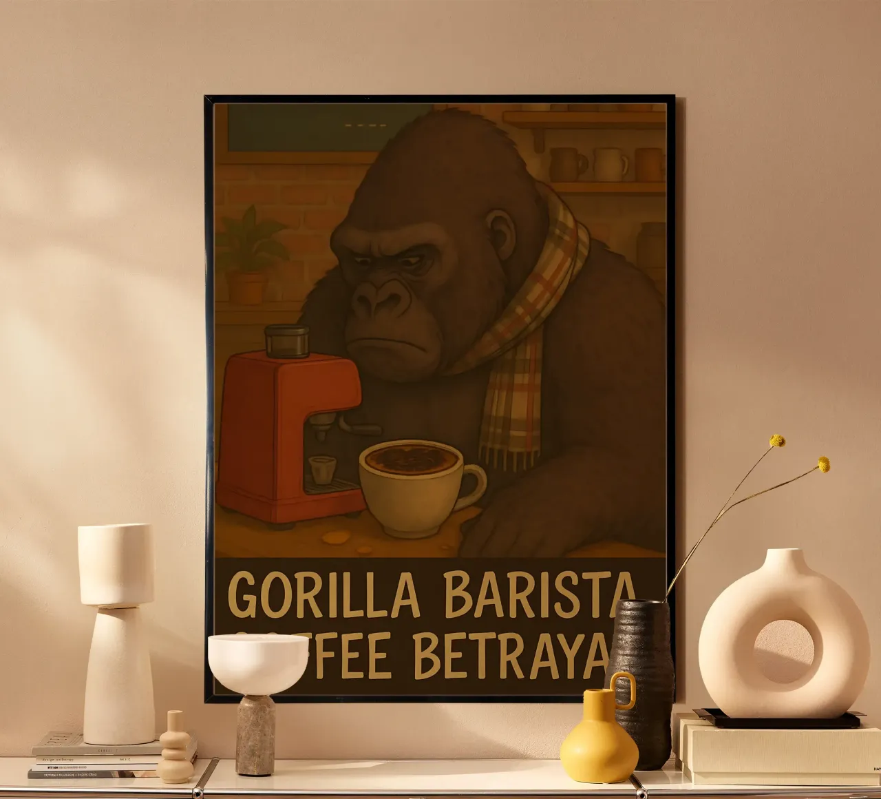 Funny Gorilla Meme poster con telaio in legno da Funny Humor Art