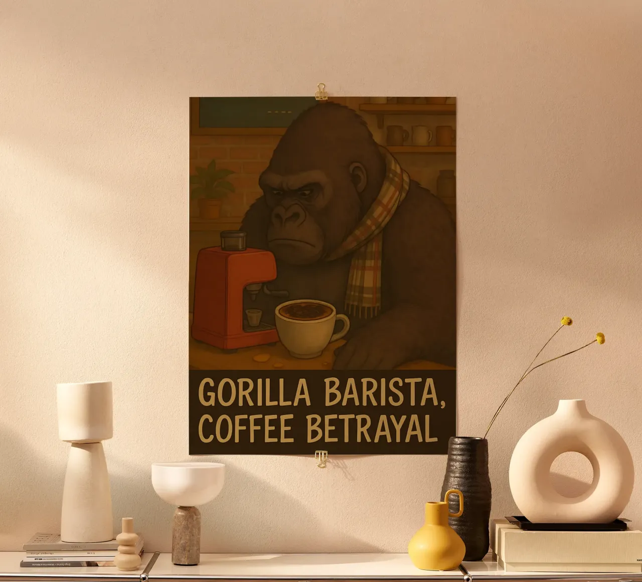 Funny Gorilla Meme poster con telaio in legno da Funny Humor Art