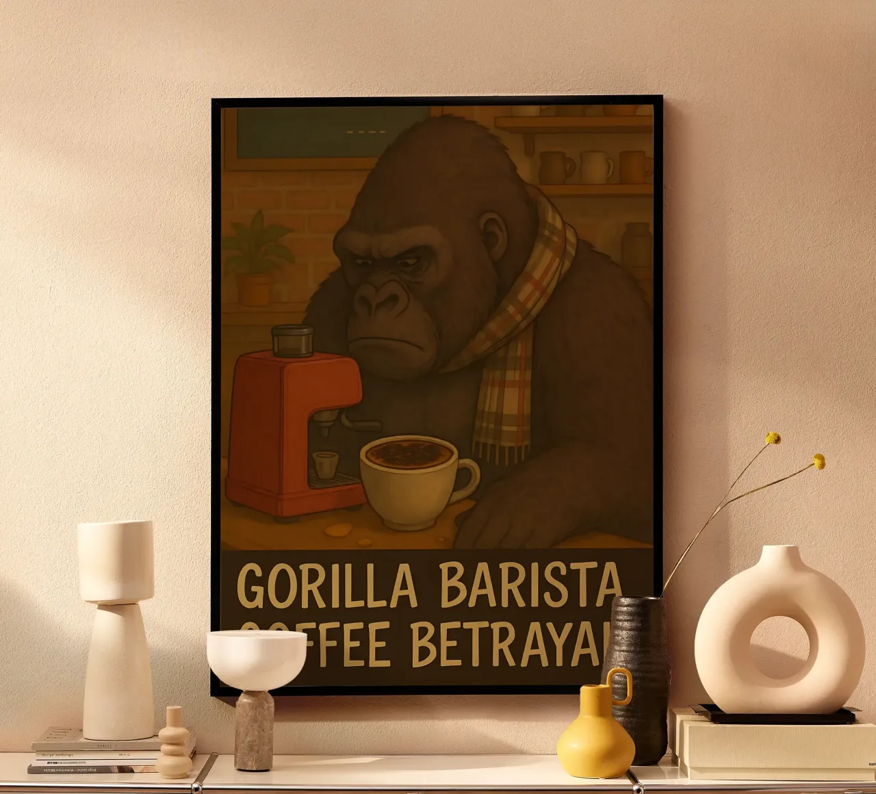 Funny Gorilla Meme poster con telaio in legno da Funny Humor Art