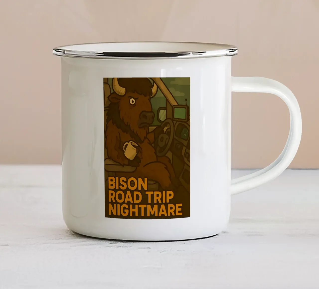 Meme divertente sul bisonte tazza in smalto da Funny Humor Art