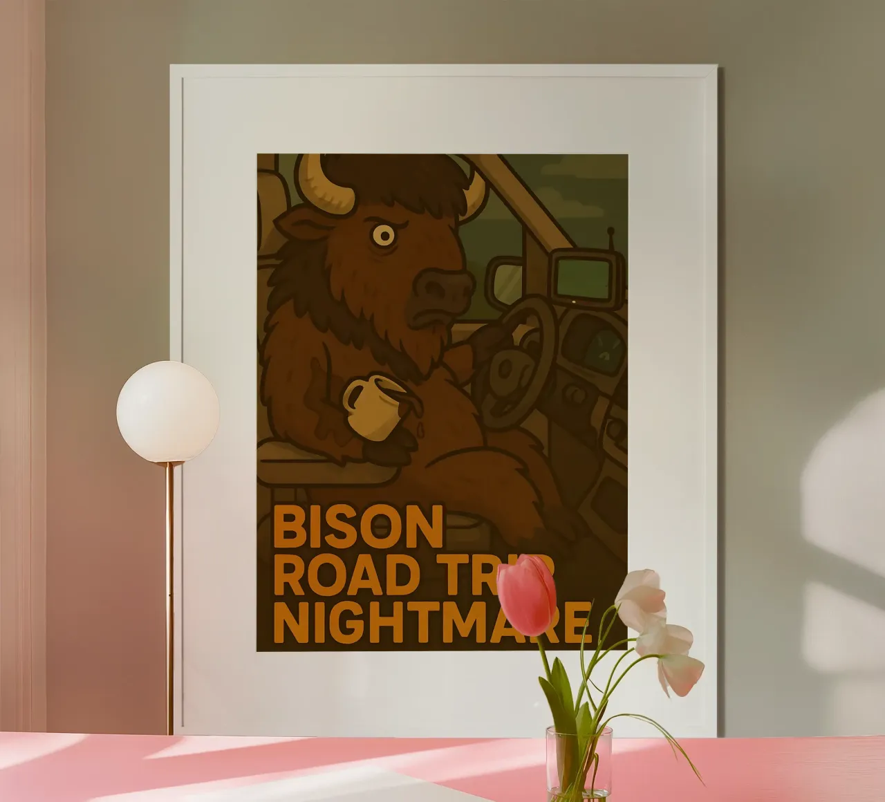 Meme divertente sul bisonte poster con telaio in plastica da Funny Humor Art