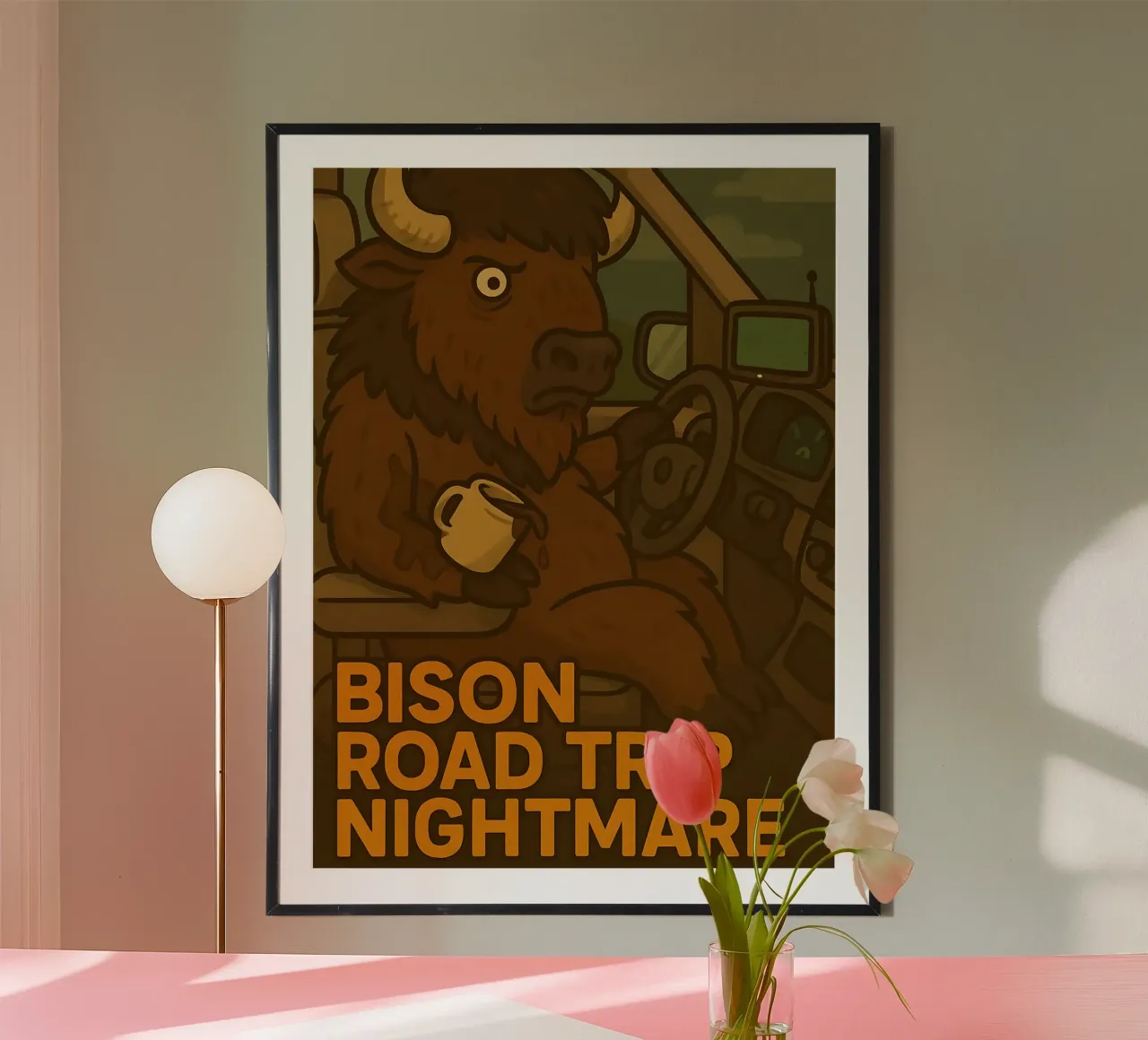 Meme divertente sul bisonte poster con telaio in plastica da Funny Humor Art