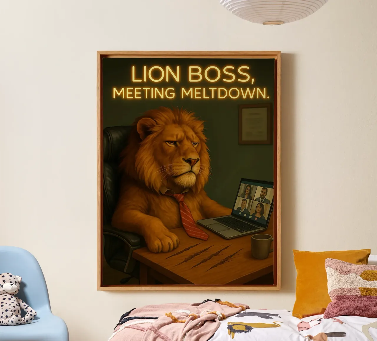 Funny Boss Lion Meme canvas with Floater frame by Funny Humor Art