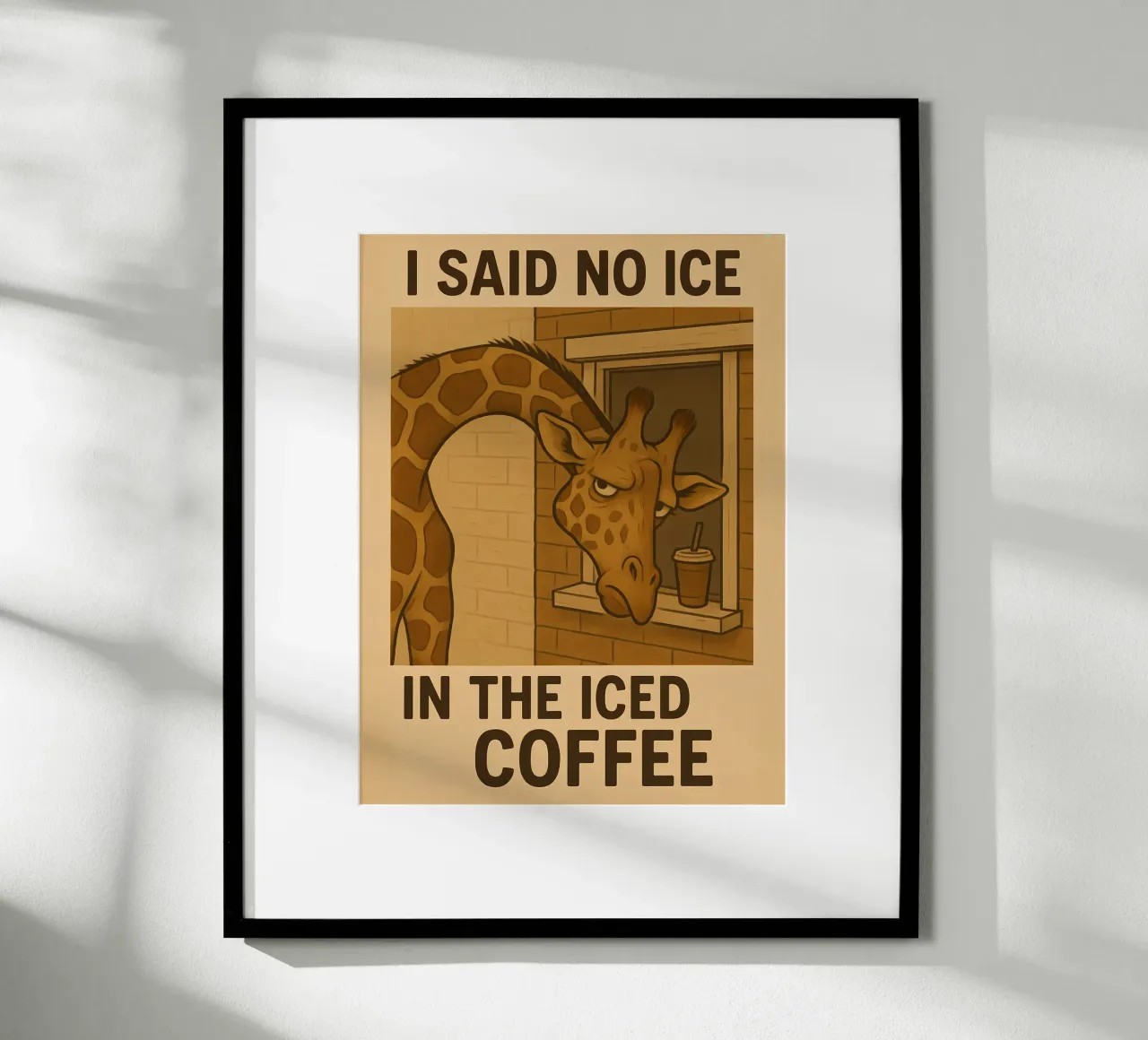 Funny Giraffe Meme poster con telaio in legno da Funny Humor Art