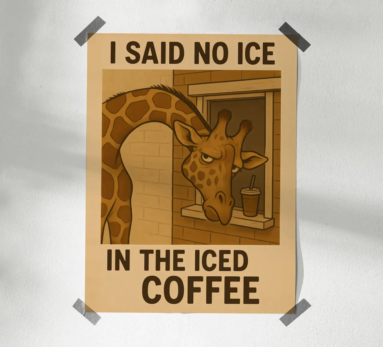 Funny Giraffe Meme poster con telaio in legno da Funny Humor Art