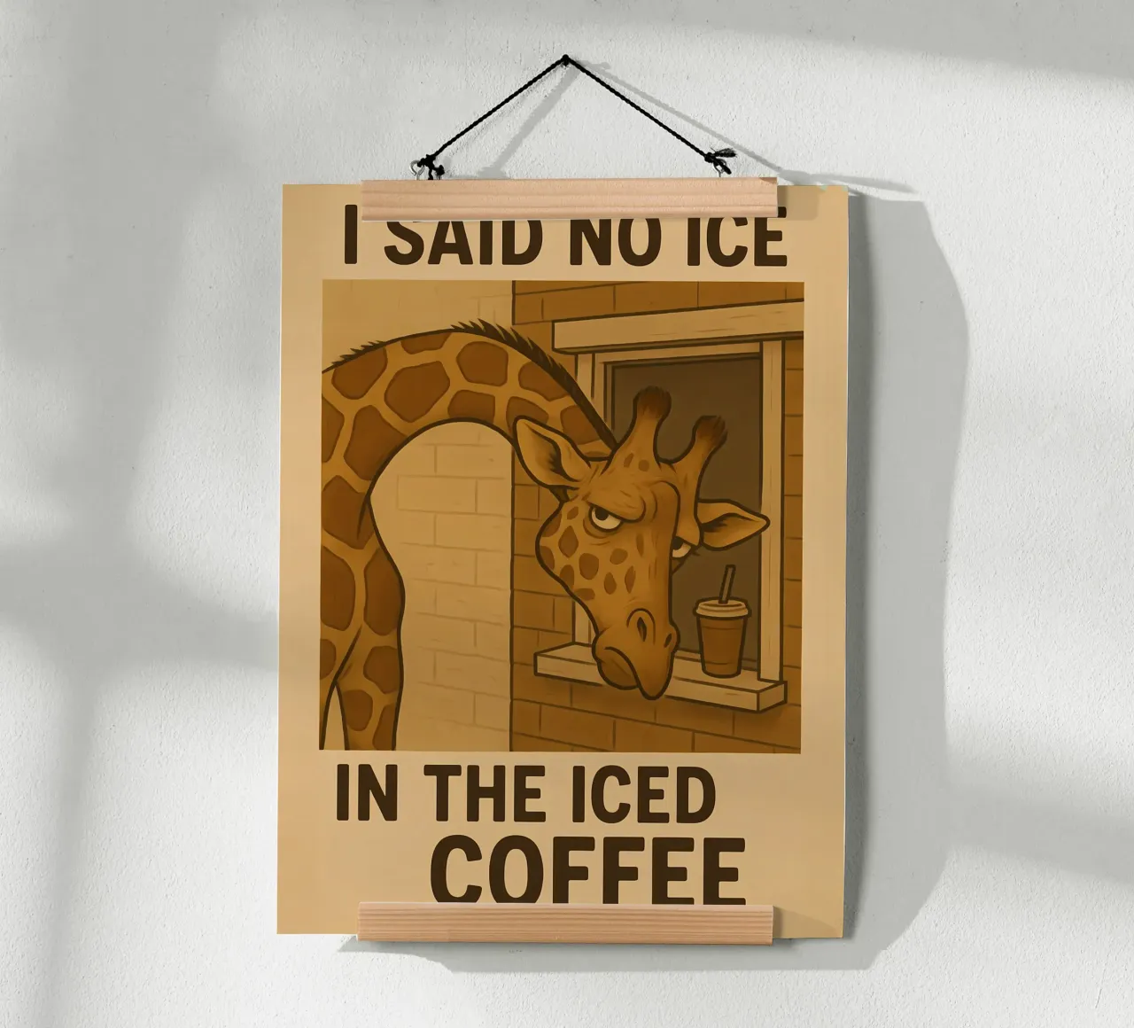 Funny Giraffe Meme poster con telaio in legno da Funny Humor Art