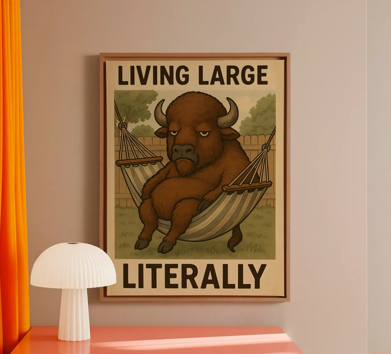 Funny Buffalo Meme canvas with Floater frame by Funny Humor Art