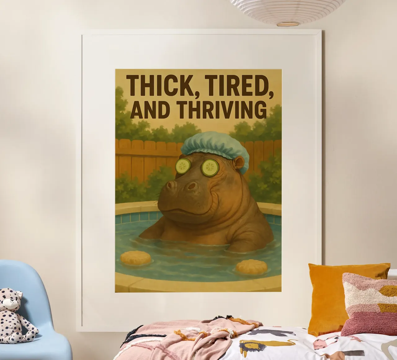 Meme divertente sull'ippopotamo poster con telaio in alluminio da Funny Humor Art