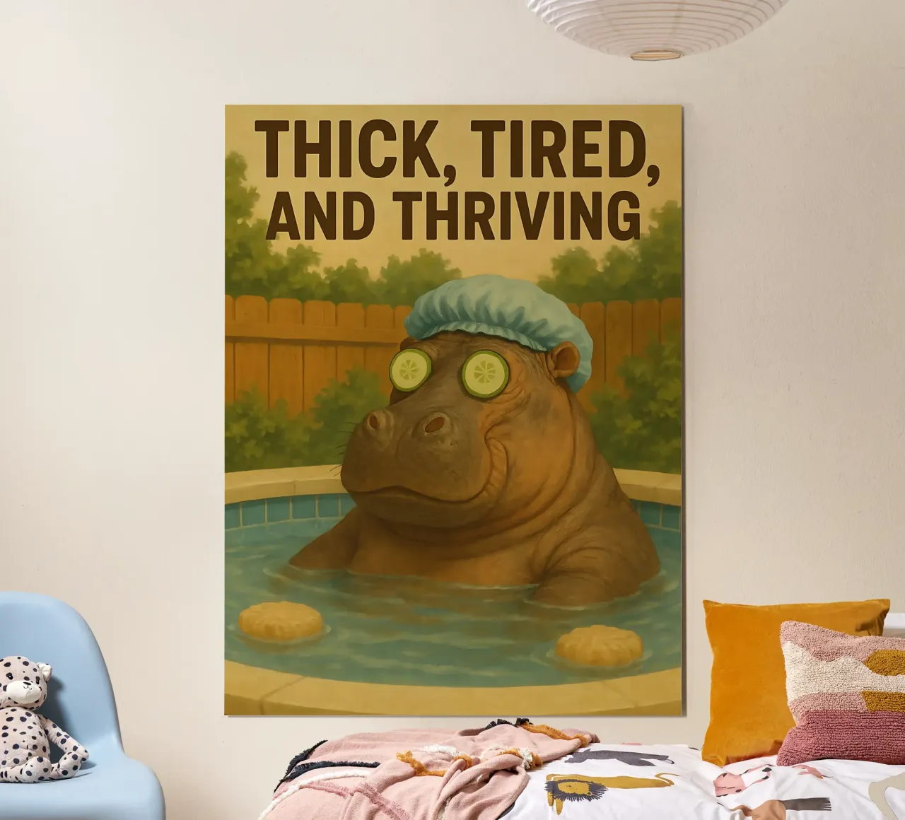 Meme divertente sull'ippopotamo poster con telaio in alluminio da Funny Humor Art