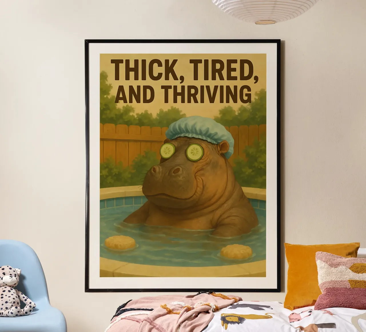 Meme divertente sull'ippopotamo poster con telaio in alluminio da Funny Humor Art