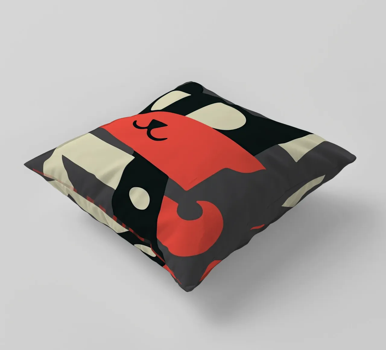gatto forme geometriche sciarpa rossa cuscino da Janine P McGuire