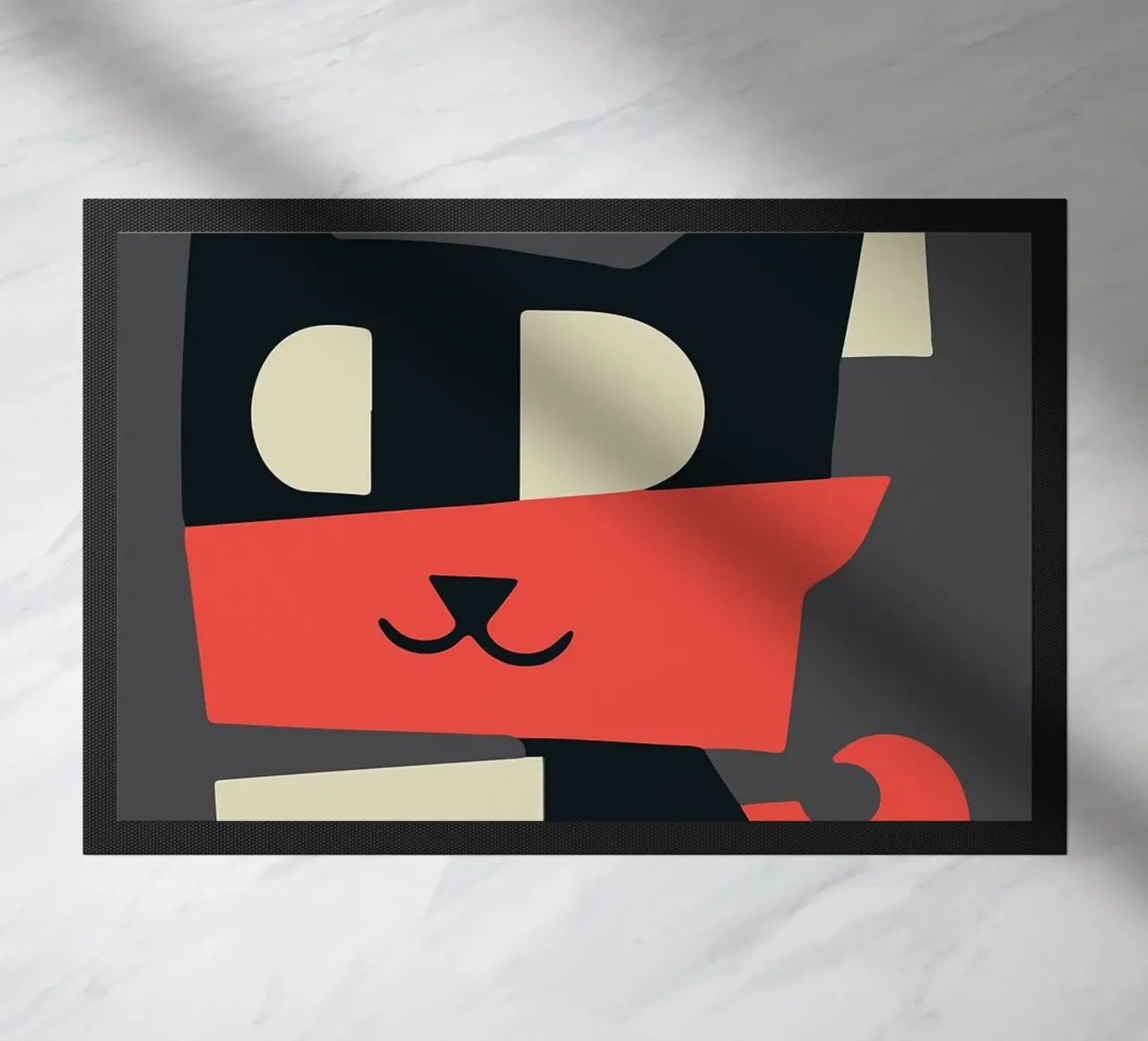 gatto forme geometriche sciarpa rossa zerbino da Janine P McGuire