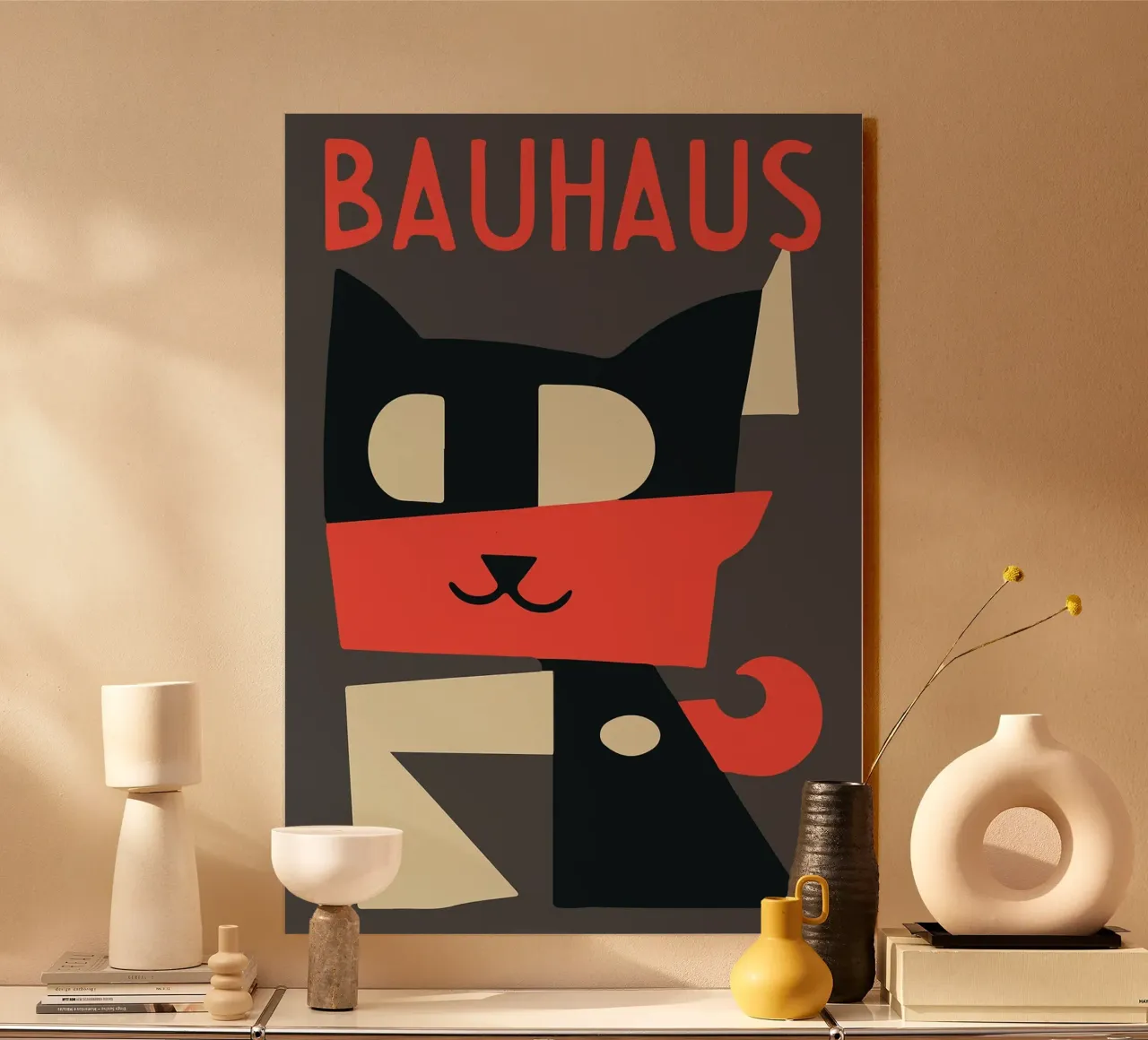 gatto forme geometriche sciarpa rossa pannello forex da Janine P McGuire
