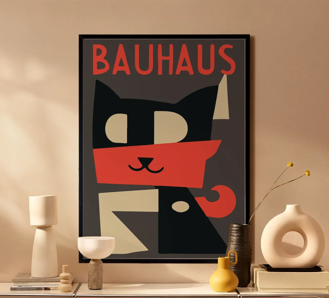 gatto forme geometriche sciarpa rossa carta hahnemühle da Janine P McGuire