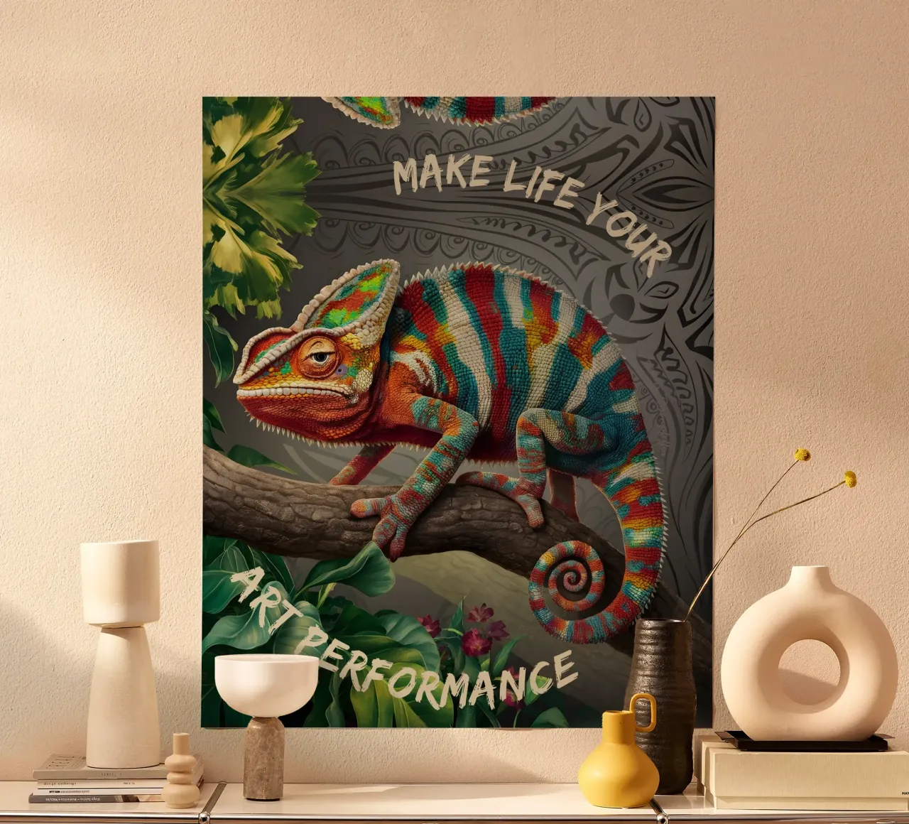 bezauberndes Chamäleon "fai della vita la tua performance d'arte" poster da lessstressnerd