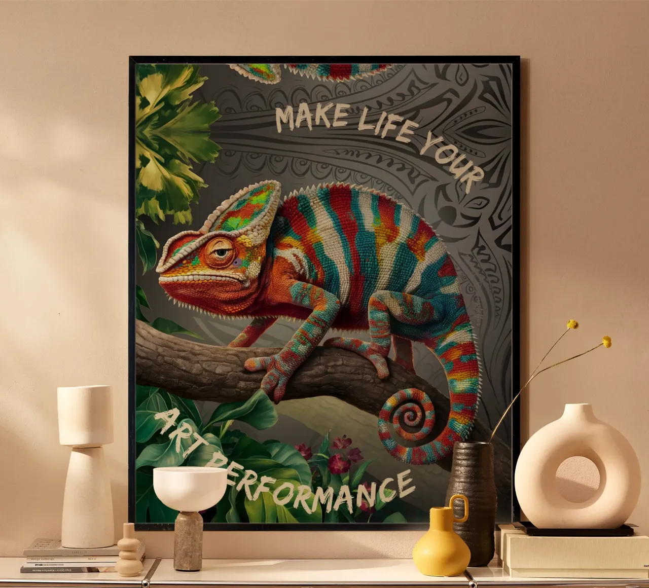 bezauberndes Chamäleon "fai della vita la tua performance d'arte" poster da lessstressnerd
