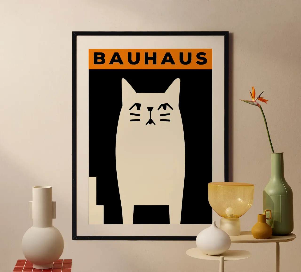 lettere di testo gatto arancione poster con telaio in plastica da Purrfect Whiskers Art
