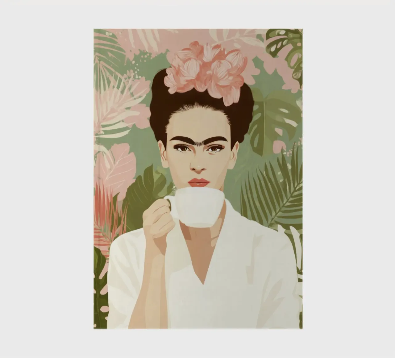Icona tropicale con corona floreale e caffè in una giungla pastello diario da Modern Muse