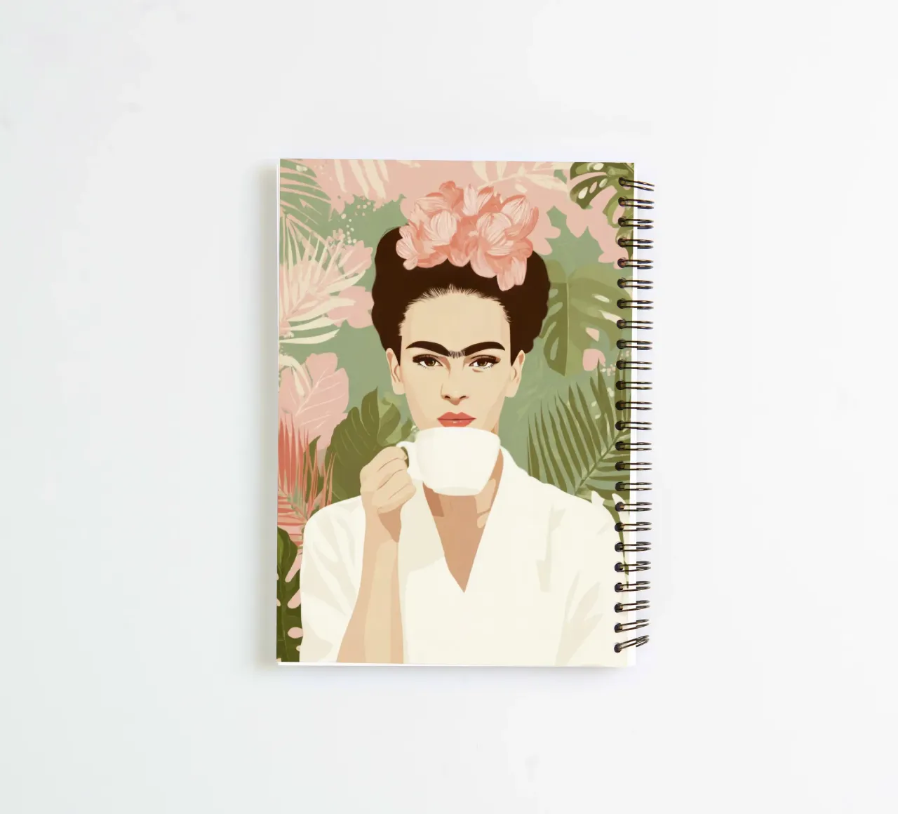 Tropical Icon with Floral Crown and Coffee in Pastel Jungle spiral notebook by Modern Muse