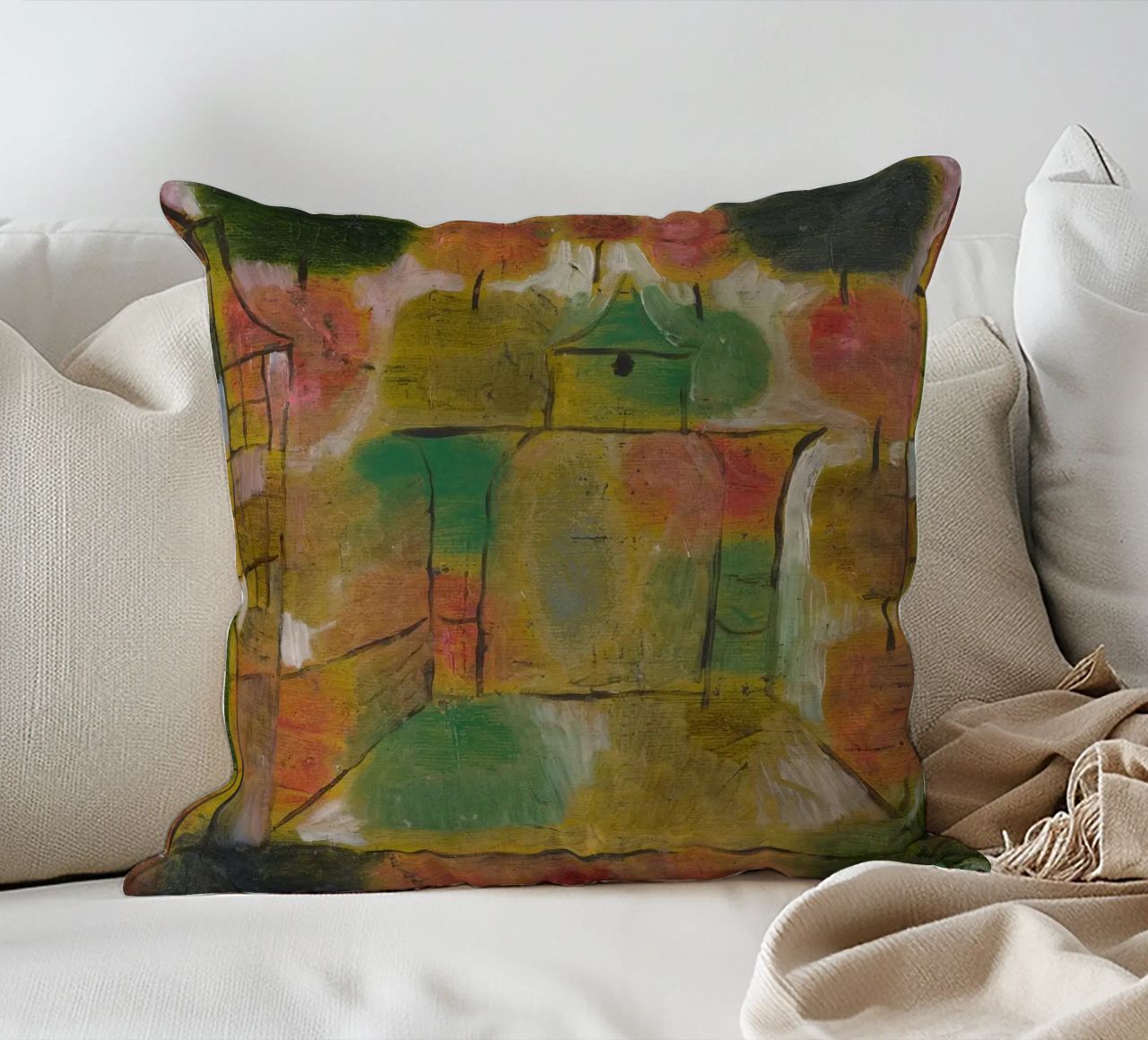 Paul Klee – Tree and Architecture: Rhythms 1920 decorative cushion by Wirla