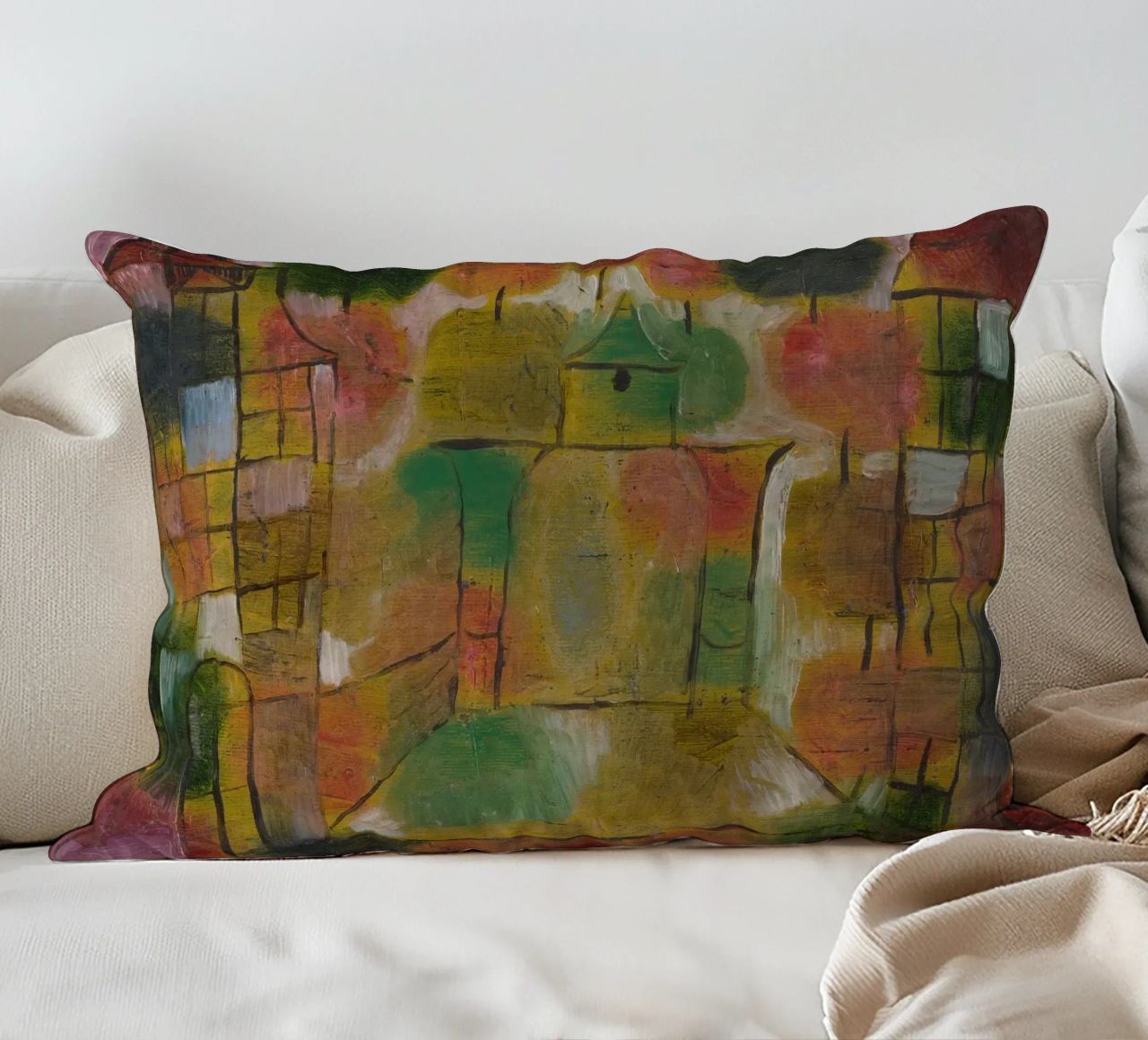 Paul Klee – Tree and Architecture: Rhythms 1920 decorative cushion by Wirla