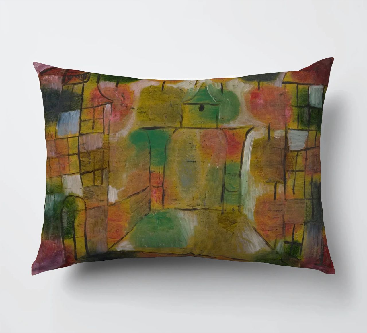 Paul Klee – Tree and Architecture: Rhythms 1920 decorative cushion by Wirla