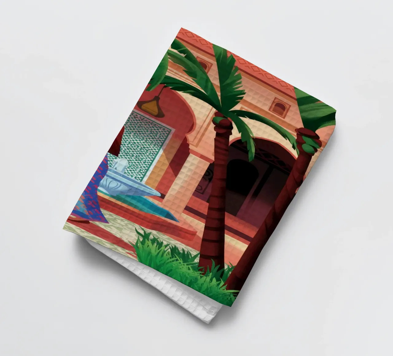 Enchanting Fountain Oasis tea towel by Murni Strokes