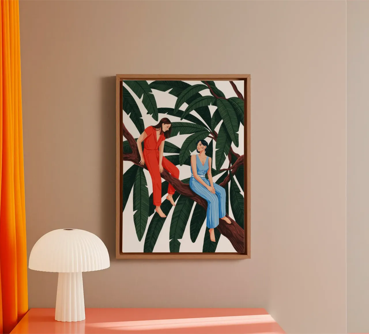 Rustige boom gezelschap canvas met Baklijst van Murni Strokes