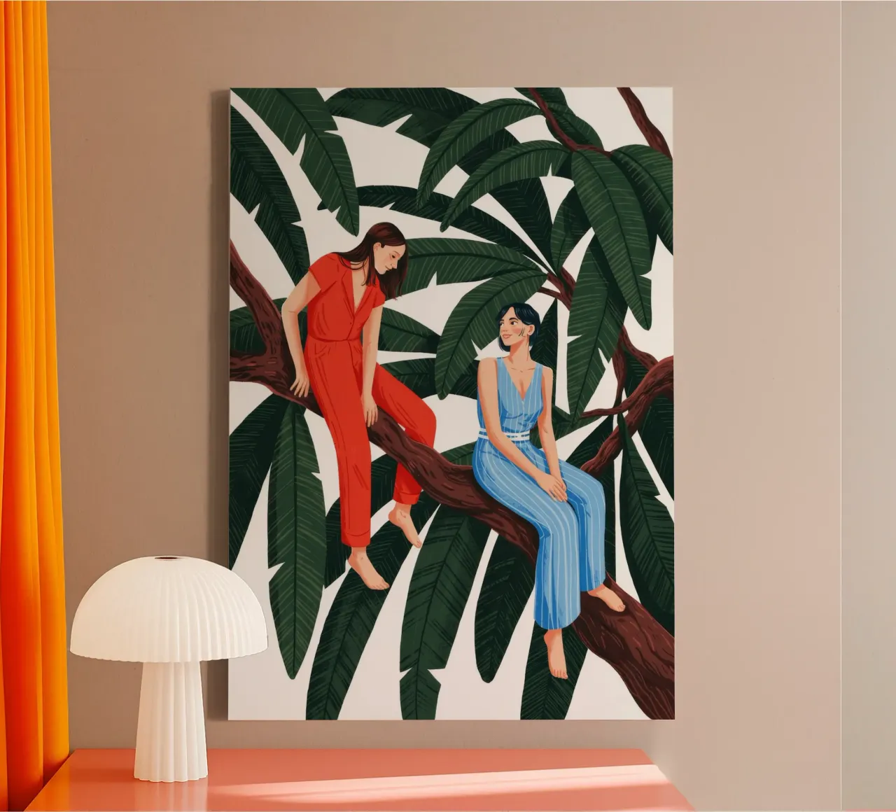 Rustige boom gezelschap canvas met Baklijst van Murni Strokes