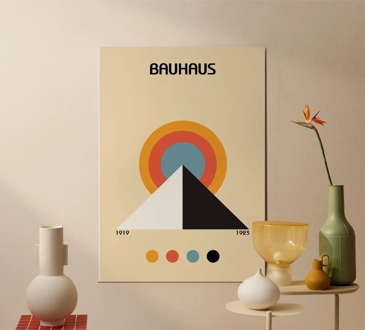bauhaus pyramide kreis farbpalette Forex-Platte von MinimalistPosterCharles