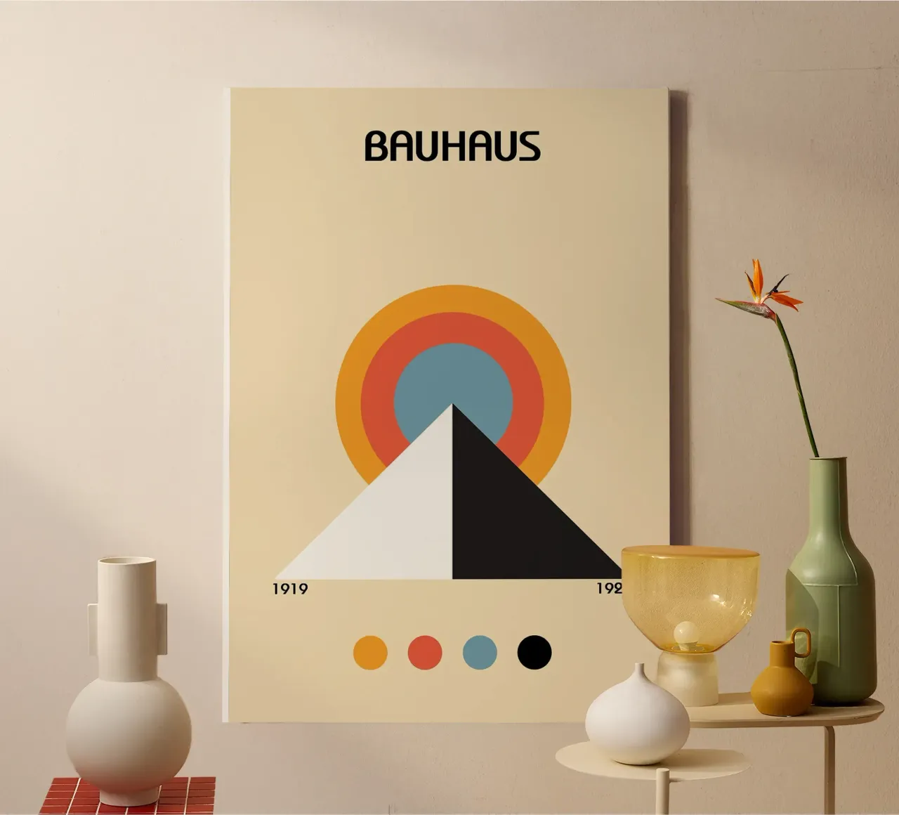 bauhaus pyramid circle color palette canvas with Floater frame by MinimalistPosterCharles