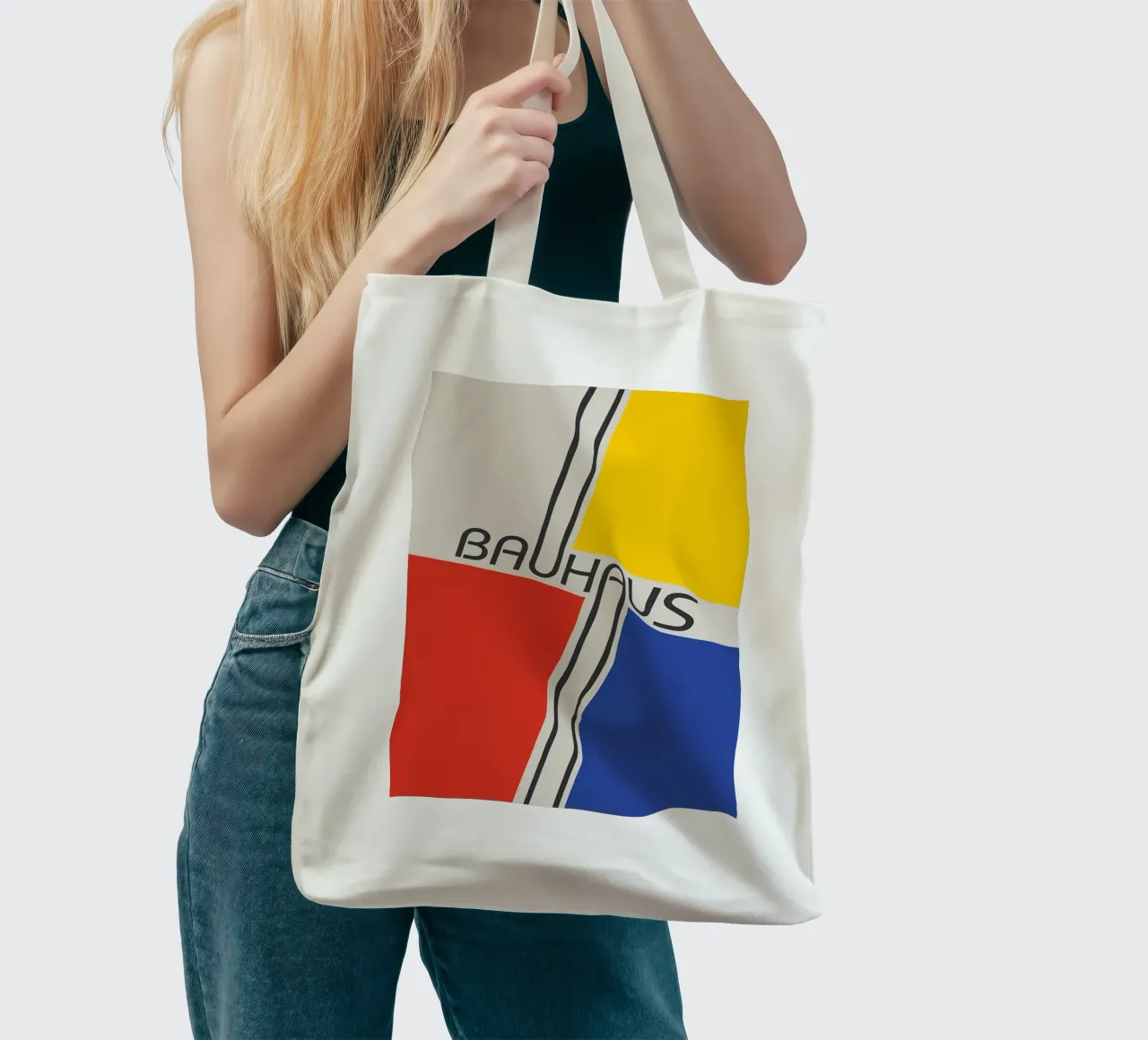 bauhaus rouge bleu jaune tote bag de MinimalistPosterCharles