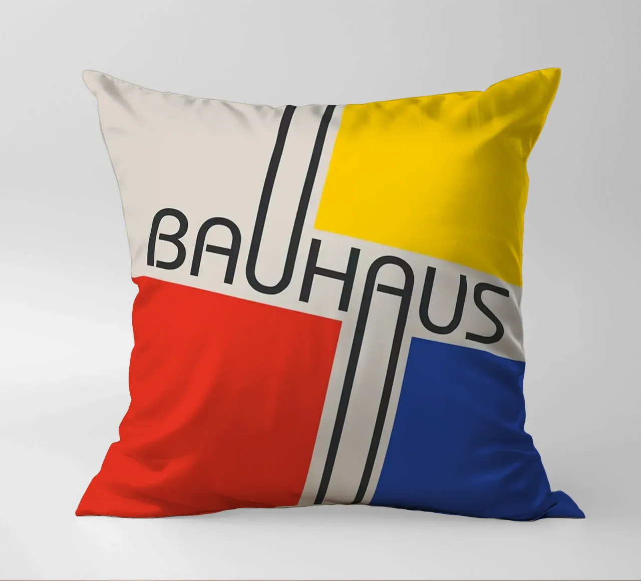 bauhaus red blue yellow decorative cushion by MinimalistPosterCharles