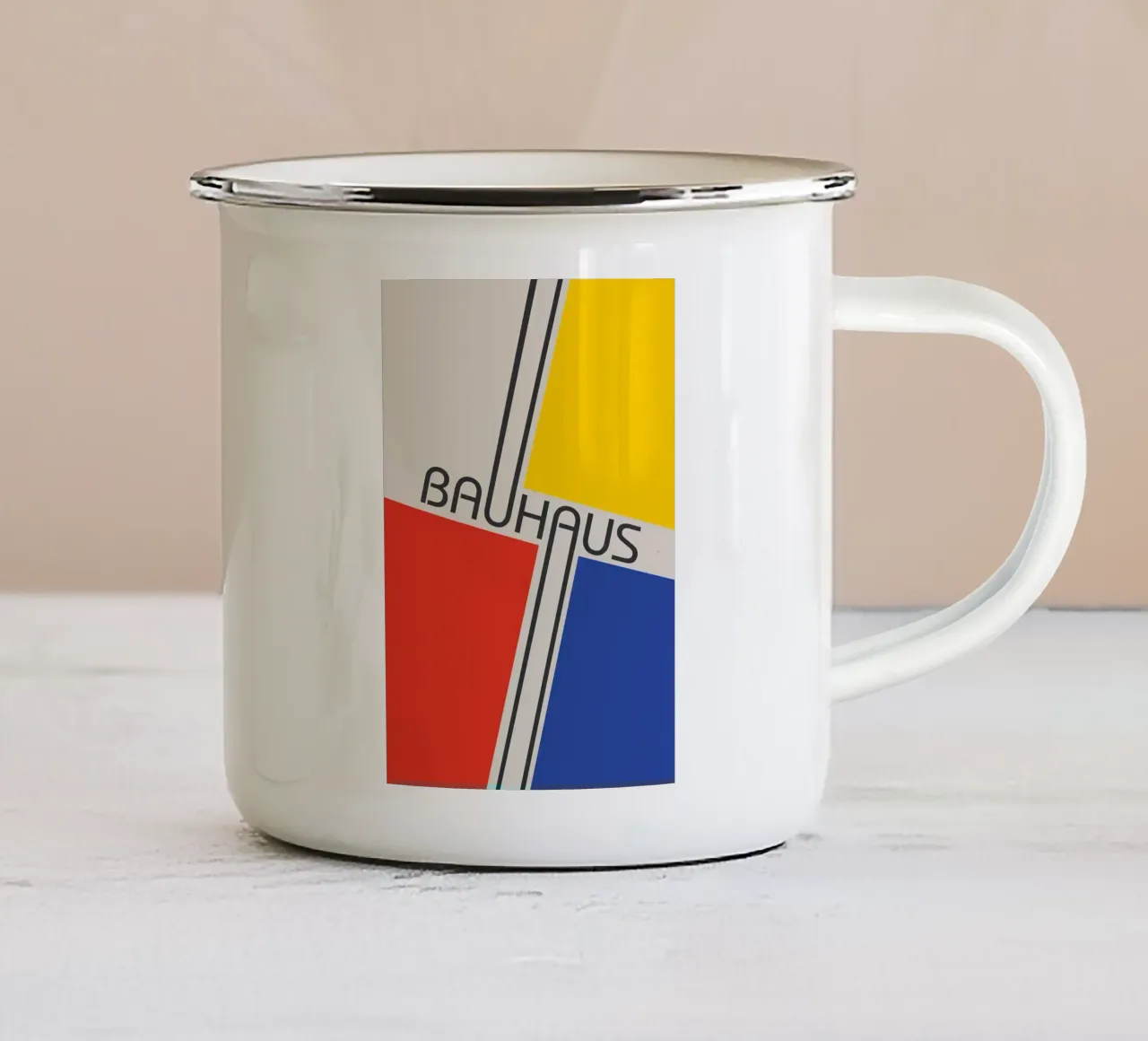 bauhaus rosso blu giallo tazza in smalto da MinimalistPosterCharles