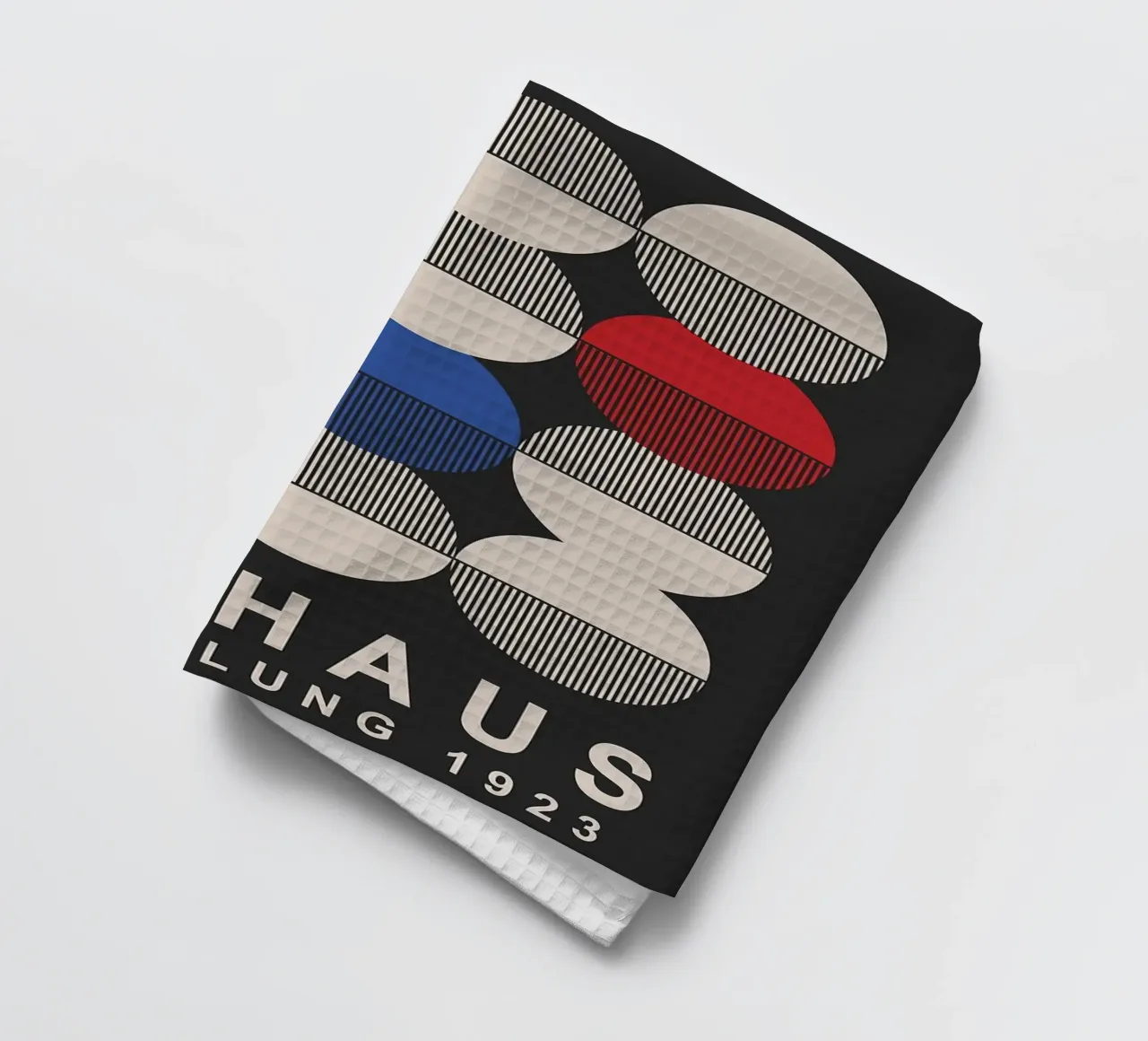 cirkels halve cirkels strepen zwarte achtergrond theedoek van MinimalistPosterCharles