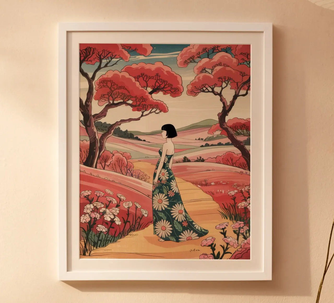 Passeggiata serena sui prati poster con telaio in alluminio da Murni Strokes