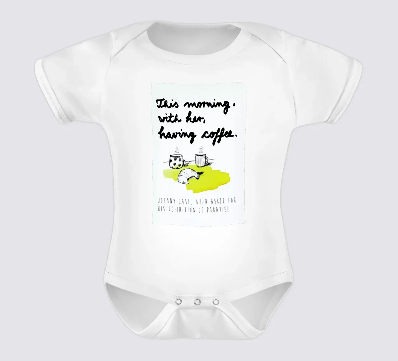 This morning with her short-sleeve baby romper by PETERSEN