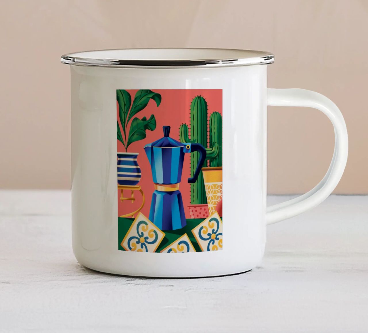 Birra del mattino tazza in smalto da Murni Strokes