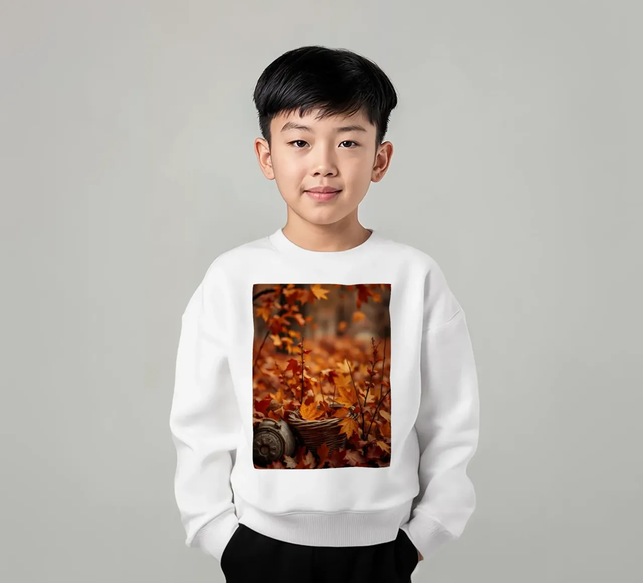 Calde foglie d'autunno sparse intorno a un cesto intrecciato felpa bambino da DesignDoodle