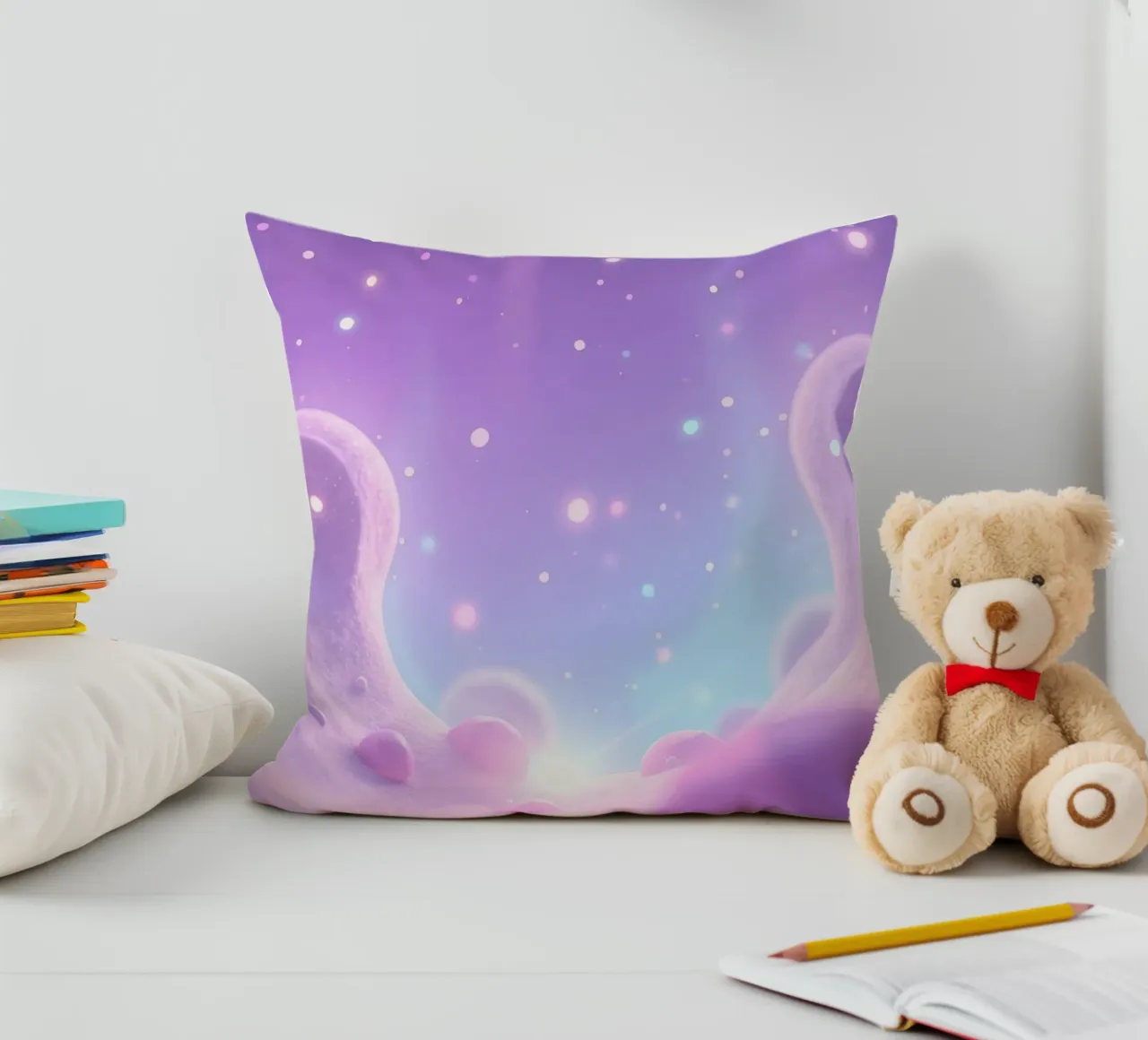 Scena morbida e pastello con volute astratte e bagliori. cuscino da DesignDoodle