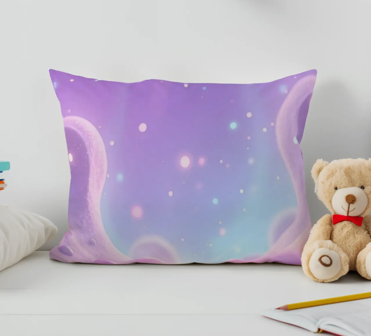 Scena morbida e pastello con volute astratte e bagliori. cuscino da DesignDoodle