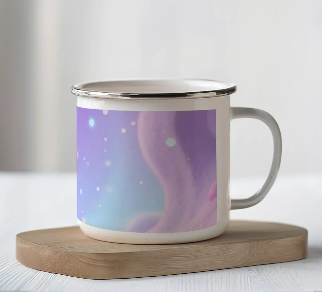 Scena morbida e pastello con volute astratte e bagliori. tazza in smalto da DesignDoodle