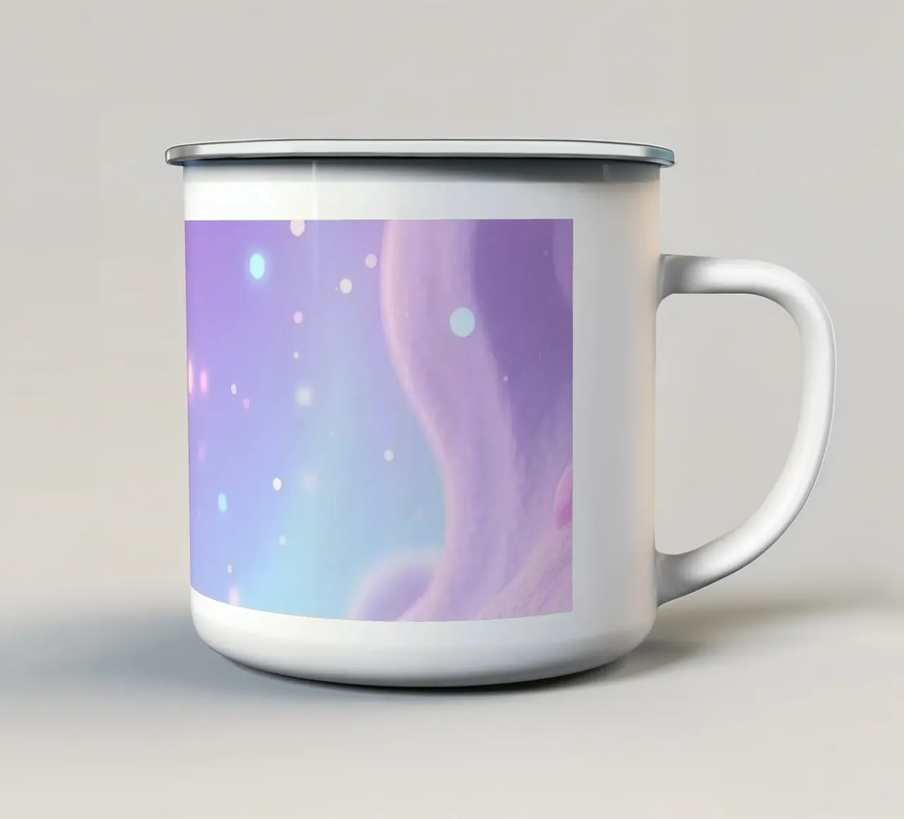 Scena morbida e pastello con volute astratte e bagliori. tazza in smalto da DesignDoodle